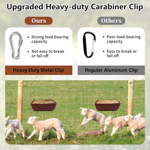 2 عبوة من حوض تغذية الدجاج مع مشابك معلقة لتغذية السياج للماعز والدجاج والبط والأوز والغزلان والأغنام والخنازير وحاوية تغذية دلو مياه الدواجن لمستلزمات تغذية الماشية والماعز (بني) in Kuwait