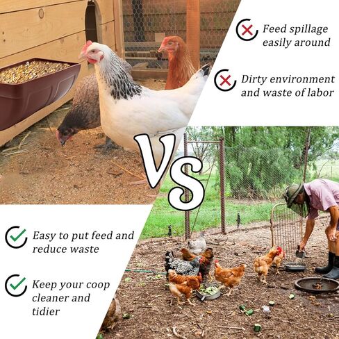 2 عبوة من حوض تغذية الدجاج مع مشابك معلقة لتغذية السياج للماعز والدجاج والبط والأوز والغزلان والأغنام والخنازير وحاوية تغذية دلو مياه الدواجن لمستلزمات تغذية الماشية والماعز (بني) in Kuwait