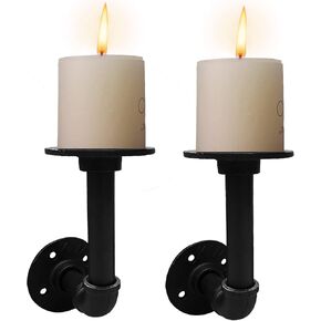 او اف اي ال ال اي اس حامل شموع معدني اسود يثبت على الحائط، مجموعة من قطعتين للشموع العمودية والانابيب، حامل رف عائم يثبت على الحائط لغرفة المعيشة وغرفة النوم وغرفة الطعام وديكور الحائط in Kuwait