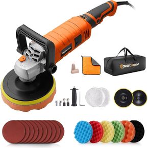 ملمع عازل للسيارة من دكينيكور، 1600 وات 7 بوصة/6 بوصة، ملمع شمعي للسيارة، 7 سرعات متغيرة 1000-3500 دورة في الدقيقة، مقبض قابل للفصل للسيارة، صنفرة القوارب، التلميع، إزالة الشعر بالشمع in Kuwait