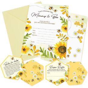 مجموعة دعوات استحمام الطفل من بي - عبوة من 20 قطعة | يمكن تعبئتها أو كتابة بطاقة فارغة قابلة للطباعة مع رف الحفاضات وبطاقات طلب الكتاب، لوازم الحفلات بطابع بامبليبي in Kuwait