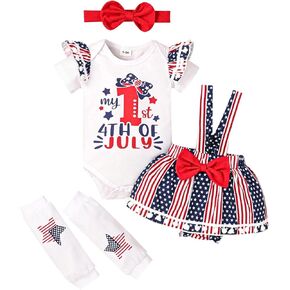 ملابس DOMOABEI My Fisrt 4th من يوليو لحديثي الولادة ملابس للأطفال الرضع في 4th من يوليو ملابس للبنات تنورة بحمالات ذات علم أمريكي لطيف in Kuwait