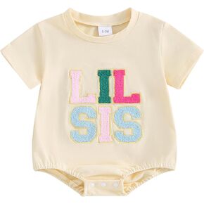 VISGOGO Big Little Sister Matching Outfits Set Infant Baby Girls Romper Embroidery Toddler Shirts Clothes Newborn Onesie