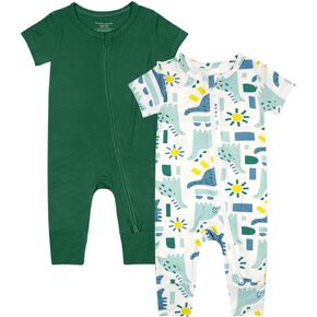 Unisex Baby 2 Pack Bamboo Viscose Pajamas Short Sleeve Footless Romper | Baby Boys Baby Girls 2 Way Zipper Jumpsuit Soild Printing Sleep and Play in Kuwait