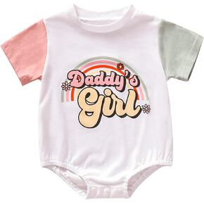 MoZiKQin Baby Girl Bubble Romper Newborn Daddys Girl Block Short Sleeve Onesie Jumpsuit Fathers Day Outfit Cute Clothes