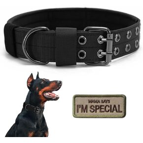 Tactical Dog Collar Military Adjustable Dog Collars Soft Nylon Training Collar with Patch Heavy Duty Metal Buckle Collars for Medium Large Dogs