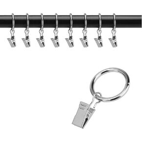 OOTSR [16 حزمة من حلقات ستارة الستائر مع مشابك وخطاطيف (3.81 سم) مطلية بالنيكل حلقات الستائر المزخرفة مع مشابك قوية للعرض الفني، ضوء الحفلات، تناسب قضيب يصل إلى 1 1/4 بوصة (فضي) in Kuwait