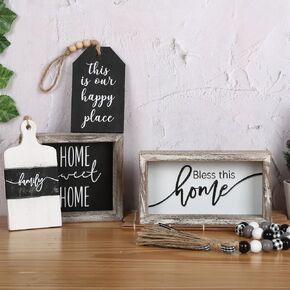 5 Pieces Tiered Tray Decor Set - Tiered Tray Decor Items Mini - Kitchen Table Decor Centerpiece - Tray Decor Items Bundle - Tiered Tray Farmhouse Decor - Rustic Wooden Decorative Sign in Kuwait