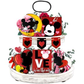 Guoofu عيد الحب ديكور صينية الطبقات، مجموعة زينة علبة الفأر الكرتون، زوجين الفأر الحب القلب علامات خشبية، ديكور عيد الحب الرومانسي للمنزل منضدية الجرف رف حفلة عطلة in Kuwait