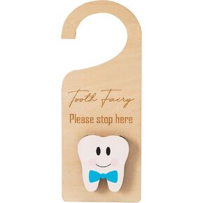 Wooden Tooth Fairy Door Hanger with Cute Money Holder Gift for Lost Teeth Kids Tooth Fairy Pick up Box for Boys and Girls (Blue) in Kuwait