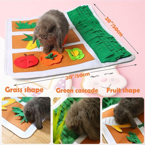 Rabbit Foraging Mat 20" × 20" Machine Washable Polar Fleece Pet Snuffle Mat Encourages Natural Foraging Skills Interactive Games for Bunny, Guinea Pigs, Chinchillas, Small Animals, Dog in Kuwait