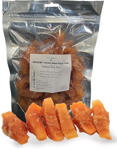DOGCHEWZ™ Premium Chicken Wrapped Sweet Potato Jerky Treats for Dogs | Size: 1 LB (37-41 Pieces) | Made with Real Chicken and Sweet Potato, Easily Digestible, Long Lasting in Kuwait