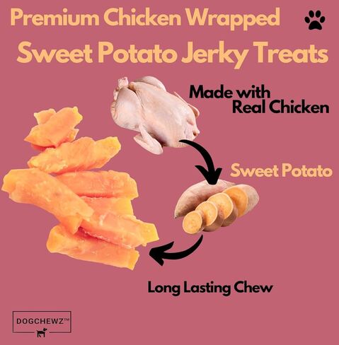 DOGCHEWZ™ Premium Chicken Wrapped Sweet Potato Jerky Treats for Dogs | Size: 1 LB (37-41 Pieces) | Made with Real Chicken and Sweet Potato, Easily Digestible, Long Lasting in Kuwait