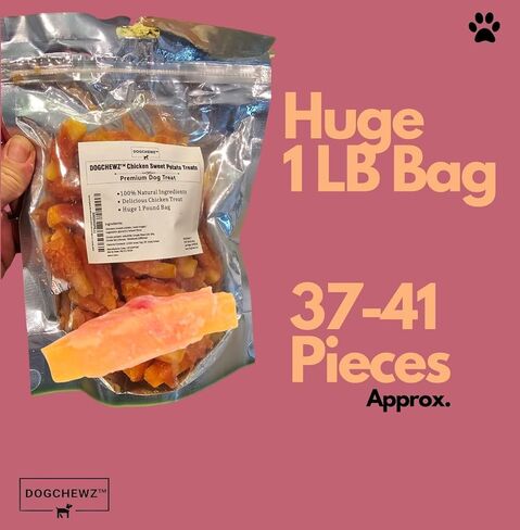 DOGCHEWZ™ Premium Chicken Wrapped Sweet Potato Jerky Treats for Dogs | Size: 1 LB (37-41 Pieces) | Made with Real Chicken and Sweet Potato, Easily Digestible, Long Lasting in Kuwait