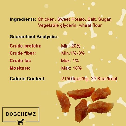 DOGCHEWZ™ Premium Chicken Wrapped Sweet Potato Jerky Treats for Dogs | Size: 1 LB (37-41 Pieces) | Made with Real Chicken and Sweet Potato, Easily Digestible, Long Lasting in Kuwait