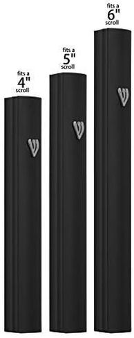حافظة A&S Mezuzot Alumium Mezuzah باللون الفضي بتصميم شين مقاوم للطقس، باب Mezuza Judaica Art لمباركة المنزل (أسود، 5 بوصات) in Saudi Arabia