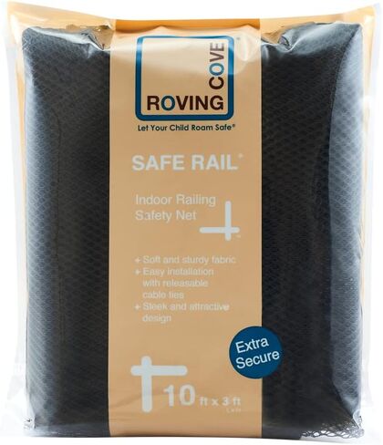 Roving Cove Stair Banister Guard 10ft x 3ft, Railing Safety Net for Baby Proofing, Child Safety Stairway Cover, Balcony Mesh Netting, Ebony Black in Saudi Arabia