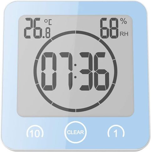AOZBZ Waterproof Shower Clock - Digital Bathroom Wall Clock Shower Timer for Kids Large Screen Indoor Wall Clock with Temperature Display and Suction Cup (Grey) in Saudi Arabia