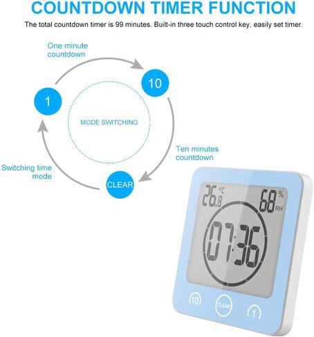 AOZBZ Waterproof Shower Clock - Digital Bathroom Wall Clock Shower Timer for Kids Large Screen Indoor Wall Clock with Temperature Display and Suction Cup (Grey) in Saudi Arabia