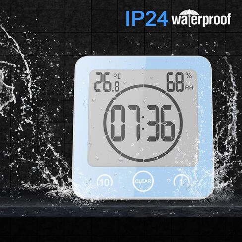 AOZBZ Waterproof Shower Clock - Digital Bathroom Wall Clock Shower Timer for Kids Large Screen Indoor Wall Clock with Temperature Display and Suction Cup (Grey) in Saudi Arabia
