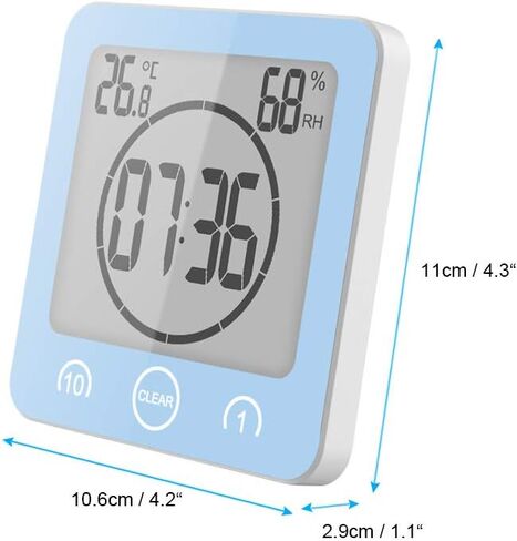 AOZBZ Waterproof Shower Clock - Digital Bathroom Wall Clock Shower Timer for Kids Large Screen Indoor Wall Clock with Temperature Display and Suction Cup (Grey) in Saudi Arabia
