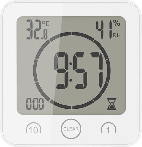 AOZBZ Waterproof Shower Clock - Digital Bathroom Wall Clock Shower Timer for Kids Large Screen Indoor Wall Clock with Temperature Display and Suction Cup (Grey) in Kuwait