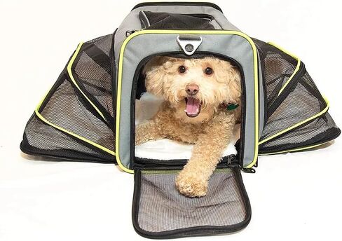 Wigzi Expandable Pet Travel Carrier for Cats, Small Dogs and Pets Up to 20lbs with Rechargeable Interior LED Light - TSA Airline Approved, Expandable Soft Sided Walls, 4-Doors and Removable Padding in Kuwait