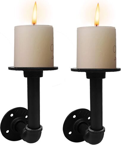 او اف اي ال ال اي اس حامل شموع معدني اسود يثبت على الحائط، مجموعة من قطعتين للشموع العمودية والانابيب، حامل رف عائم يثبت على الحائط لغرفة المعيشة وغرفة النوم وغرفة الطعام وديكور الحائط in Kuwait