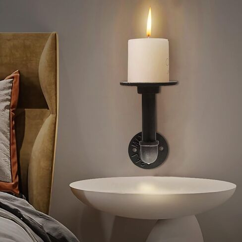 او اف اي ال ال اي اس حامل شموع معدني اسود يثبت على الحائط، مجموعة من قطعتين للشموع العمودية والانابيب، حامل رف عائم يثبت على الحائط لغرفة المعيشة وغرفة النوم وغرفة الطعام وديكور الحائط in Kuwait