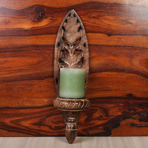 روستيسيتي® حامل شموع خشبي يثبت على الحائط - مجموعة من قطعتين | مصنوع يدويًا | (15 انش × 4.5 انش) in Kuwait