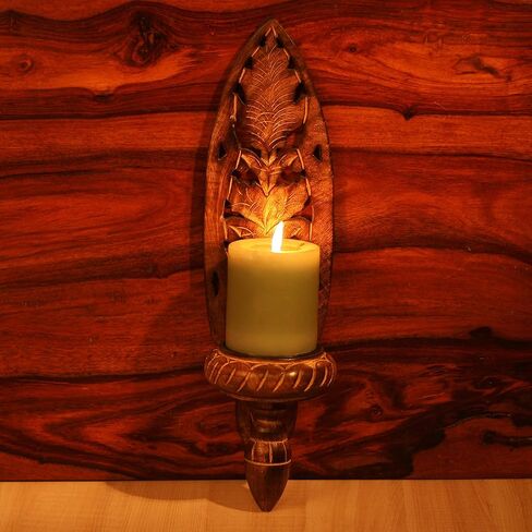 روستيسيتي® حامل شموع خشبي يثبت على الحائط - مجموعة من قطعتين | مصنوع يدويًا | (15 انش × 4.5 انش) in Kuwait