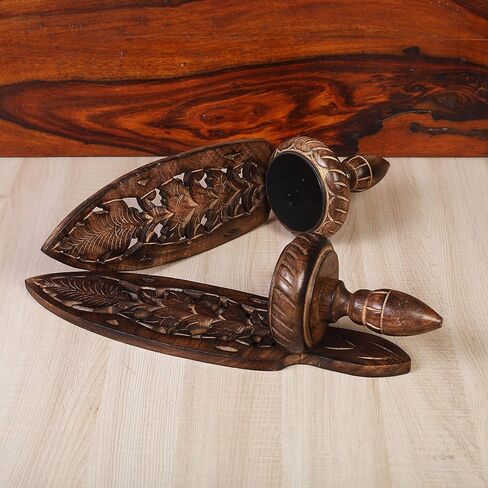 روستيسيتي® حامل شموع خشبي يثبت على الحائط - مجموعة من قطعتين | مصنوع يدويًا | (15 انش × 4.5 انش) in Kuwait