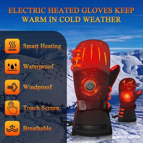 Juuka Heated Mittens Gloves for Men Women Rechargeable Heated Ski Gloves with 3 Heating Levels Touch Screen Waterproof for Hiking Skiing Snowboarding Camping in Kuwait