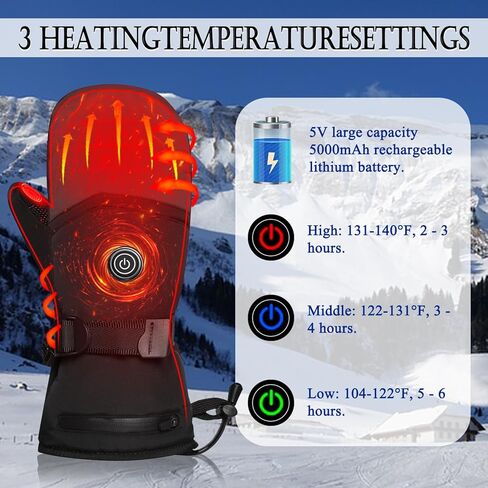 Juuka Heated Mittens Gloves for Men Women Rechargeable Heated Ski Gloves with 3 Heating Levels Touch Screen Waterproof for Hiking Skiing Snowboarding Camping in Kuwait