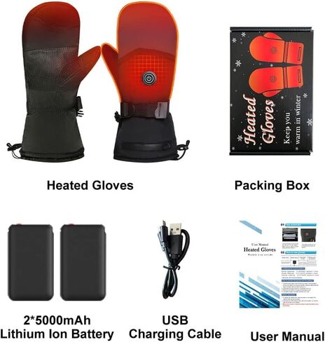 Juuka Heated Mittens Gloves for Men Women Rechargeable Heated Ski Gloves with 3 Heating Levels Touch Screen Waterproof for Hiking Skiing Snowboarding Camping in Kuwait