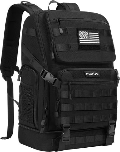 MOSISO 23L Tactical Backpack with Bottom Insulated Cooler, Military Daypack 3 Day Assault Pack Army Rucksack Bug Out Bag with USA Flag Patch for Men Women Sport Outdoor Hiking Camping Training, Black in Saudi Arabia