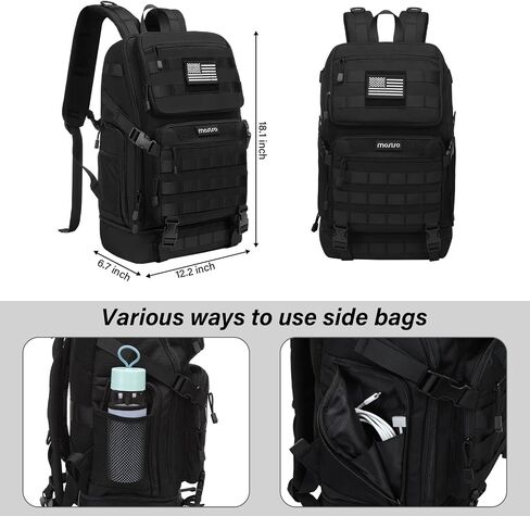 MOSISO 23L Tactical Backpack with Bottom Insulated Cooler, Military Daypack 3 Day Assault Pack Army Rucksack Bug Out Bag with USA Flag Patch for Men Women Sport Outdoor Hiking Camping Training, Black in Saudi Arabia