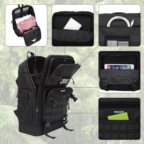 MOSISO 23L Tactical Backpack with Bottom Insulated Cooler, Military Daypack 3 Day Assault Pack Army Rucksack Bug Out Bag with USA Flag Patch for Men Women Sport Outdoor Hiking Camping Training, Black in Saudi Arabia