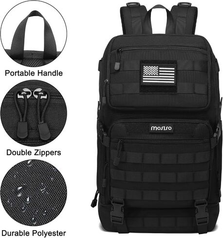 MOSISO 23L Tactical Backpack with Bottom Insulated Cooler, Military Daypack 3 Day Assault Pack Army Rucksack Bug Out Bag with USA Flag Patch for Men Women Sport Outdoor Hiking Camping Training, Black in Saudi Arabia