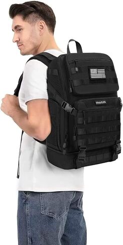 MOSISO 23L Tactical Backpack with Bottom Insulated Cooler, Military Daypack 3 Day Assault Pack Army Rucksack Bug Out Bag with USA Flag Patch for Men Women Sport Outdoor Hiking Camping Training, Black in Saudi Arabia