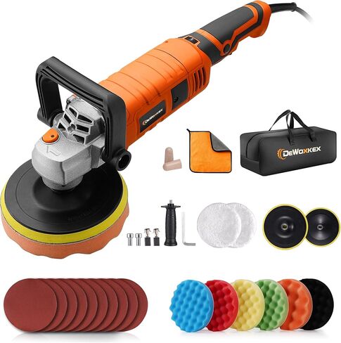 ملمع عازل للسيارة من دكينيكور، 1600 وات 7 بوصة/6 بوصة، ملمع شمعي للسيارة، 7 سرعات متغيرة 1000-3500 دورة في الدقيقة، مقبض قابل للفصل للسيارة، صنفرة القوارب، التلميع، إزالة الشعر بالشمع in Kuwait