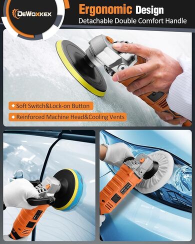 ملمع عازل للسيارة من دكينيكور، 1600 وات 7 بوصة/6 بوصة، ملمع شمعي للسيارة، 7 سرعات متغيرة 1000-3500 دورة في الدقيقة، مقبض قابل للفصل للسيارة، صنفرة القوارب، التلميع، إزالة الشعر بالشمع in Kuwait