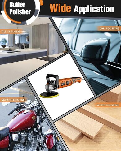 ملمع عازل للسيارة من دكينيكور، 1600 وات 7 بوصة/6 بوصة، ملمع شمعي للسيارة، 7 سرعات متغيرة 1000-3500 دورة في الدقيقة، مقبض قابل للفصل للسيارة، صنفرة القوارب، التلميع، إزالة الشعر بالشمع in Kuwait