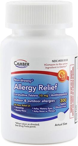 Camber Consumer Care Loratadine 10mg Allergy Pills, Antihistamine 24 Hour, Non Drowsy Allergy Relief (300 Tablets) in Saudi Arabia