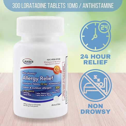 Camber Consumer Care Loratadine 10mg Allergy Pills, Antihistamine 24 Hour, Non Drowsy Allergy Relief (300 Tablets) in Saudi Arabia
