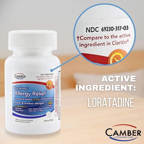 Camber Consumer Care Loratadine 10mg Allergy Pills, Antihistamine 24 Hour, Non Drowsy Allergy Relief (300 Tablets) in Saudi Arabia