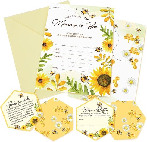 مجموعة دعوات استحمام الطفل من بي - عبوة من 20 قطعة | يمكن تعبئتها أو كتابة بطاقة فارغة قابلة للطباعة مع رف الحفاضات وبطاقات طلب الكتاب، لوازم الحفلات بطابع بامبليبي in Kuwait