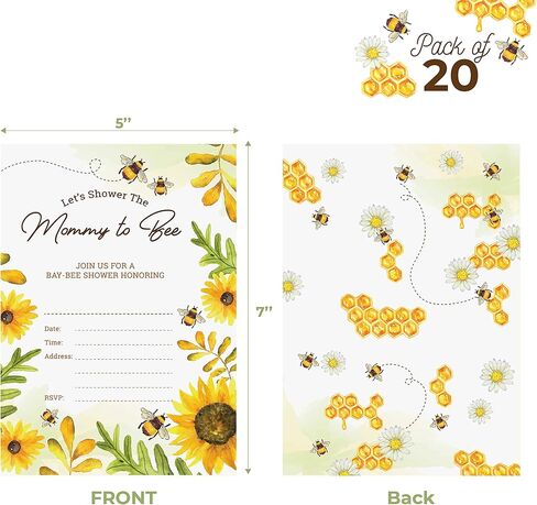 مجموعة دعوات استحمام الطفل من بي - عبوة من 20 قطعة | يمكن تعبئتها أو كتابة بطاقة فارغة قابلة للطباعة مع رف الحفاضات وبطاقات طلب الكتاب، لوازم الحفلات بطابع بامبليبي in Kuwait