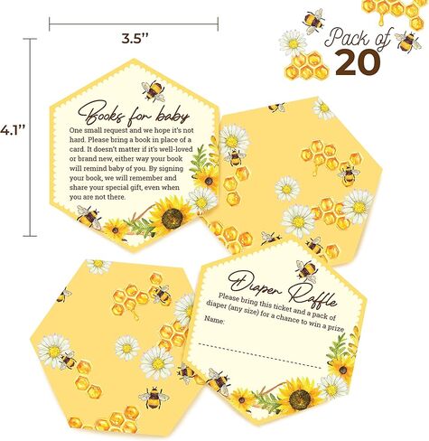 مجموعة دعوات استحمام الطفل من بي - عبوة من 20 قطعة | يمكن تعبئتها أو كتابة بطاقة فارغة قابلة للطباعة مع رف الحفاضات وبطاقات طلب الكتاب، لوازم الحفلات بطابع بامبليبي in Kuwait