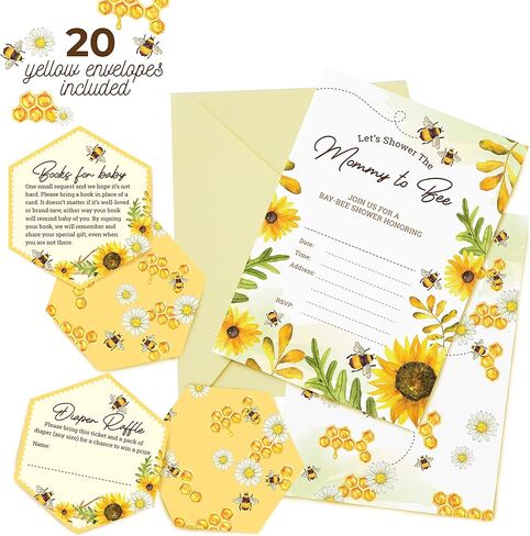 مجموعة دعوات استحمام الطفل من بي - عبوة من 20 قطعة | يمكن تعبئتها أو كتابة بطاقة فارغة قابلة للطباعة مع رف الحفاضات وبطاقات طلب الكتاب، لوازم الحفلات بطابع بامبليبي in Kuwait